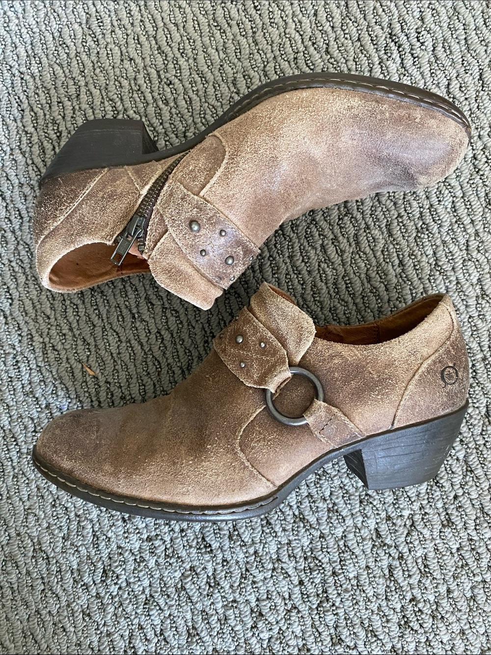 Born Taupe Genuine Leather Ankle Boots with Ring Accent